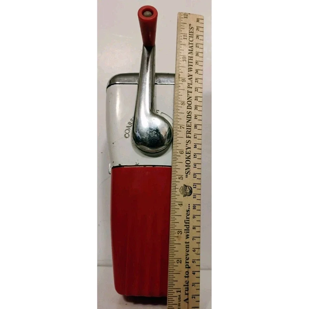 Vtg Magic Hostess Ice Crusher Hand Crank Chrome Red Mid Century Modern Barware